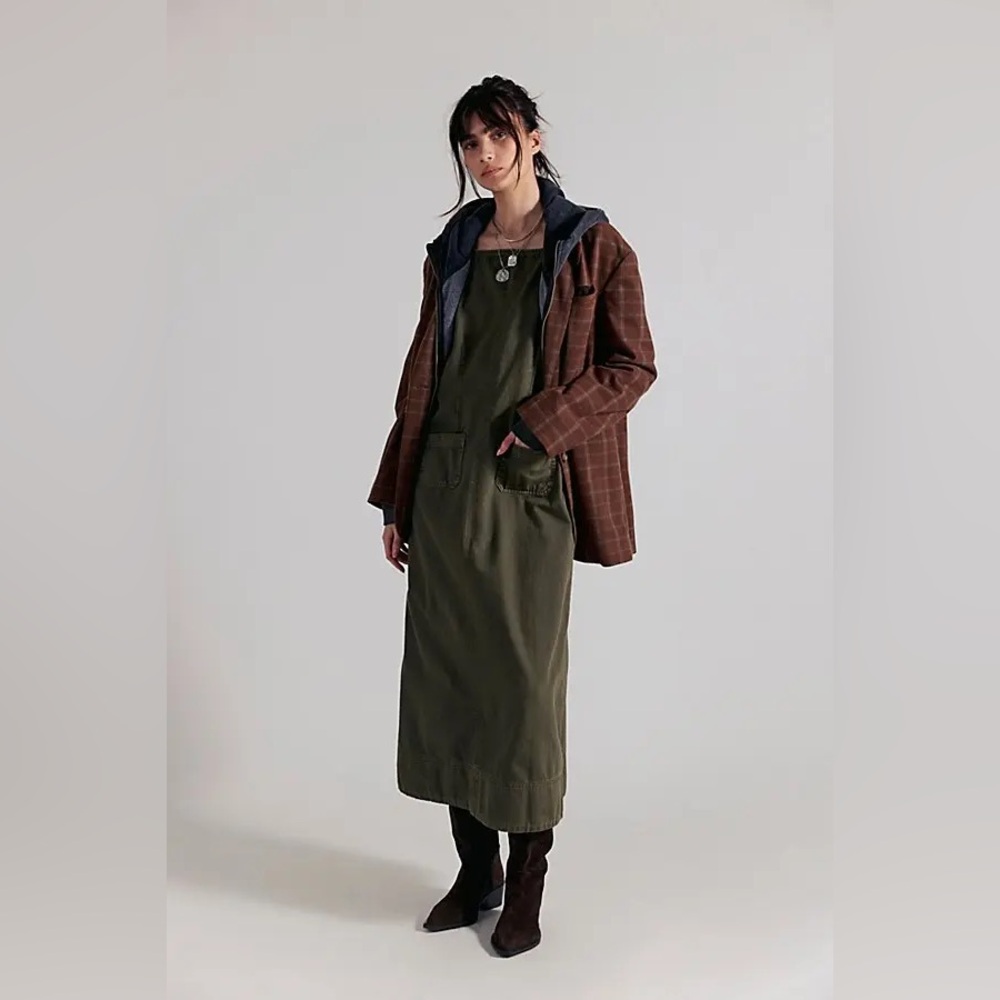 NWT FREE PEOPLE Dex Denim Midi Dress | Sage MSRP $168 Size XS Oversized